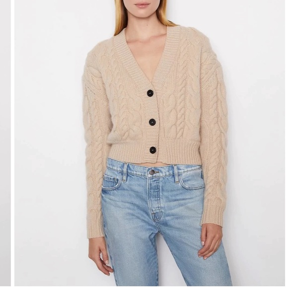 Frame Chunky Cable Knit Button Front Cardigan Medium